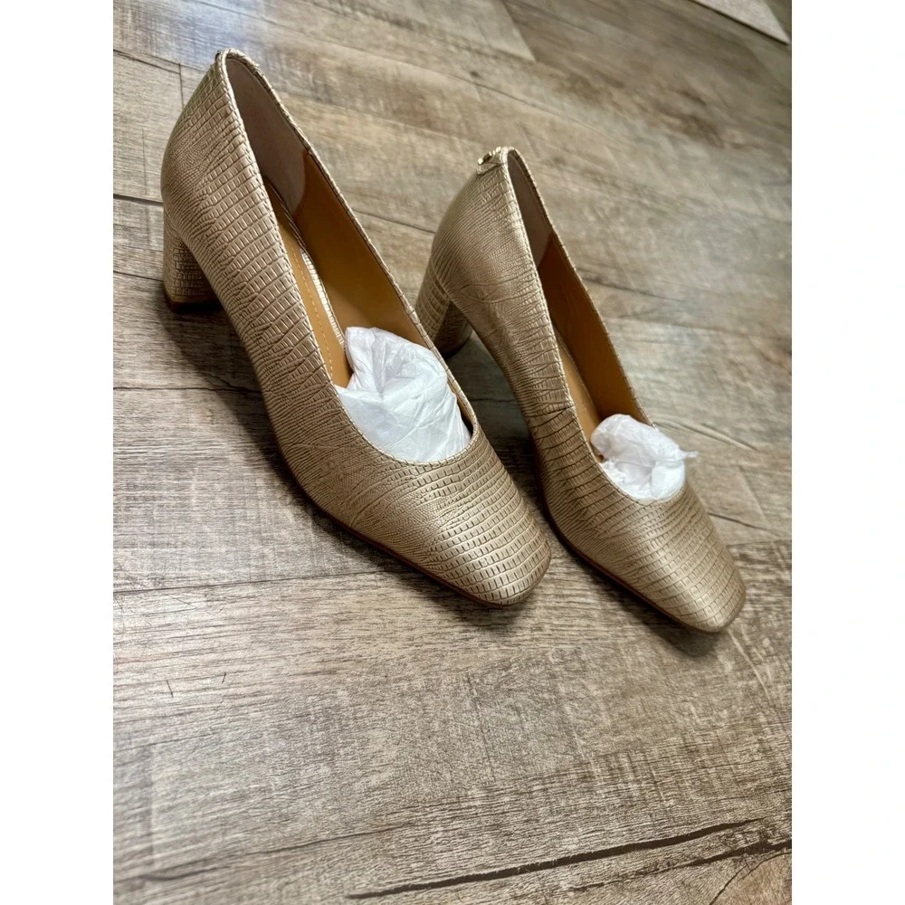 J. Renee Olivienne Pearl Beige Lizard Print Square Toe Block Heel Pumps  Size 6M